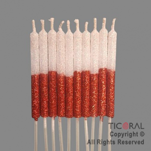 VELA LISA GIBREADA COMBINADA BLANCO Y ROJO CON PINCHE X 10